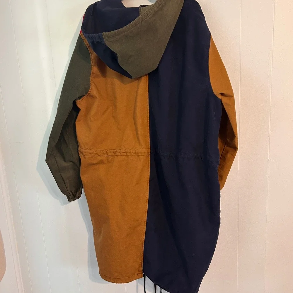 P.J. Henry Mens Colorblock Hooded Parka Jacket Multi Color Canvas Streetwear L